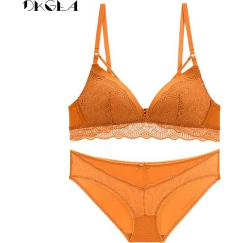 Triangle Cup Bra Set Seamless Sexy Thin Lady Brassiere Wire Free Women Lingerie Set Bandage Fashion Embroidery Lace Underwear
