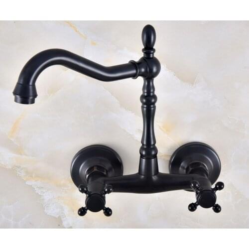 Black Oil Rubbed Bronze Bathroom Kitchen Sink Faucet Mixer Tap Swivel Spout Wall Mounted Double Handles mnf820