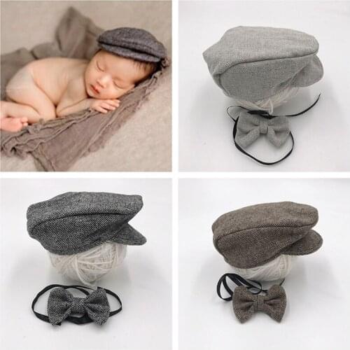 Baby Newborn Peaked Beanie Cap Hat Bow Tie Baby Photography Props Outfit Infant Boy Girls Caps Cotton Hat Kids Accessories