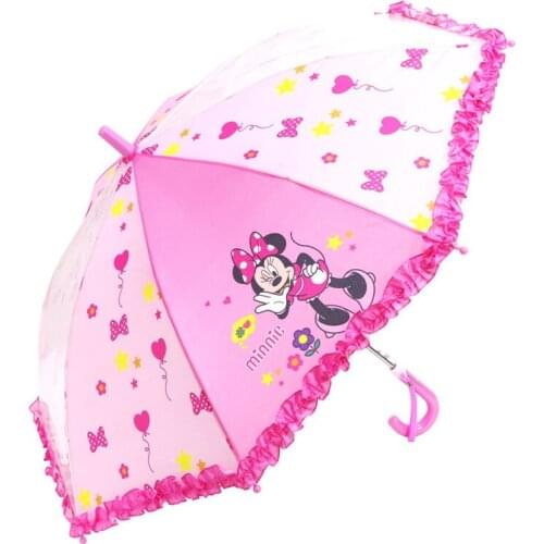 Disney Kids Long Handle Umbrella Girls Lovely Rain Sun Umbrellas Cartoon Princess Children Semi Automatic Umbrella Birthday Gift