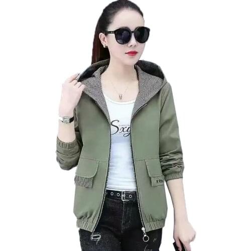 Double Sided Coat Female Spring Autumn 2021 New Plus Size Wild Casual Double Sided Wear Jacket Hooded Baseball Uniform Top 308