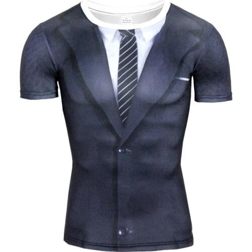3d printed T-shirt mens formal wear short sleeve fake two-piece Creative T-shirt
