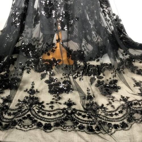 GLace 3M/lot new style flower mesh embroidery lace black sequin fabric for women dress cloth accesories TX1242