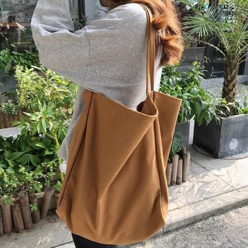 Womens Canvas Bag INS Casual Solid Color Retro Large-Capacity Shopping Bag Simple Student Canvas Bag One-Shoulder Handbag