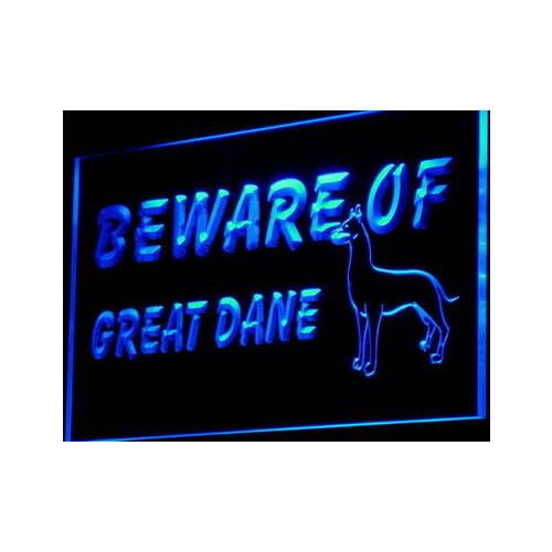 I842 Beware of Great Dane Dog Shop Pet Decor Neon Light Light Signs On/Off Switch 20+ Colors 5 Sizes