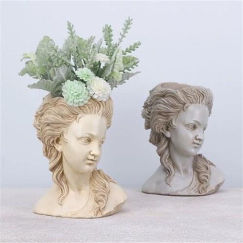 Greek Goddess Simulation Plaster Head Flower Pot Home Desktop Retro Resin Succulent Plant Bonsai Handmade Home Decoration