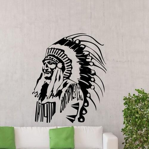 Indian Chief Wall Decal Feather Amulet Tribal Style Door Window Vinyl Sticker Bedroom Nursery Art Home Decoration Wallpaper Q622