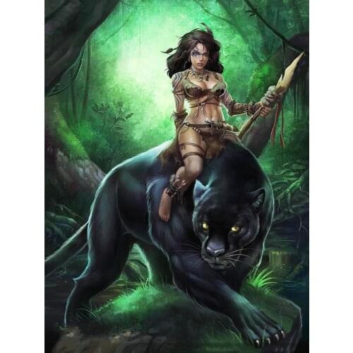 JMINE Div 5D Black Panther Fairy Forest Full Diamond Painting cross stitch kits art High Quality Animal 3D paint by diamonds