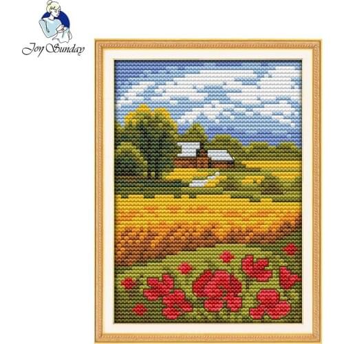 Joy Sunday scenic style Beautiful field mini cross stitch embroidery kits stamped 14ct and 11ct for beginners