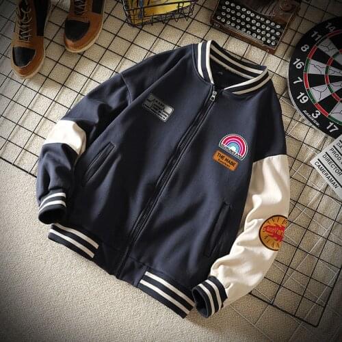 New Men Patchwork Bomber Jacket Fashion Casual Loose Unisex Harajuku Casua College style 2021 Mens Baseball Jacket High Street