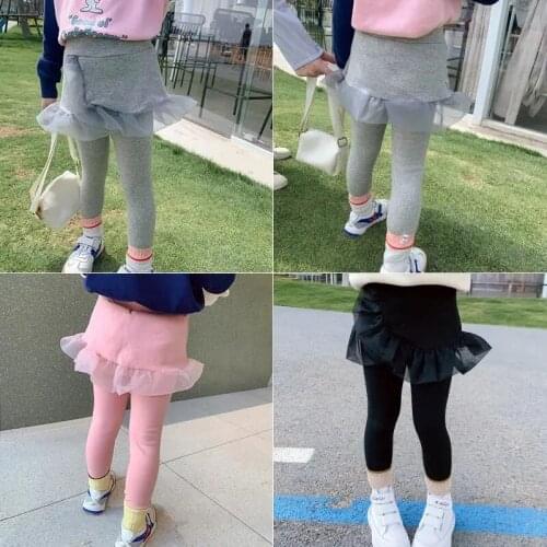 Baby Girl Leggings Pants Spring Autumn New Kids Korean Slim Skirt Pants Net Yarn Splicing Culottes for Girls Baby Skinny Trouser