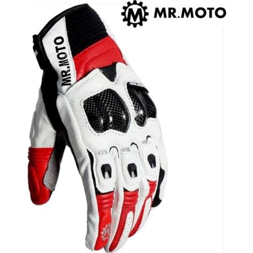 Retro Motorcycle gloves Men drop-resistant breathable Cowhide leather Touch screen motorbike rider glove Carbon fiber shell