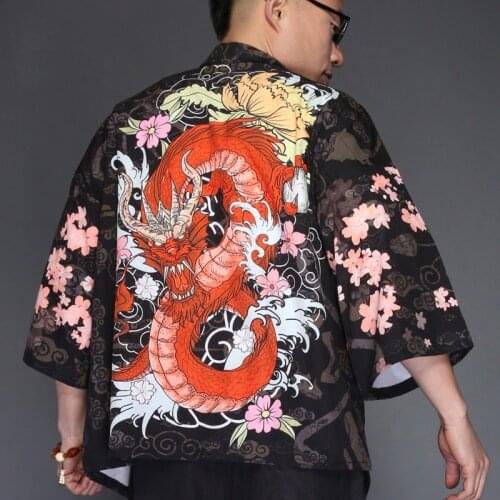 Mens kimono Japanese yukata men male vintage clothing demon Japanese kimono man shirt streetwear haori cosplay asian clothes 12