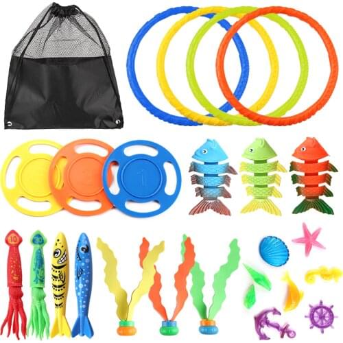 25PCS Funny Kids Throw Diving Toys Set Underwater Water Play Toys with Storage Bag for Children Summer Games Swimming Pool Toy
