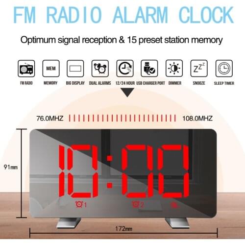 New LED Radio Alarm Clock Creative Snooze Electronic Clock USB Charging Digital Desk Clock