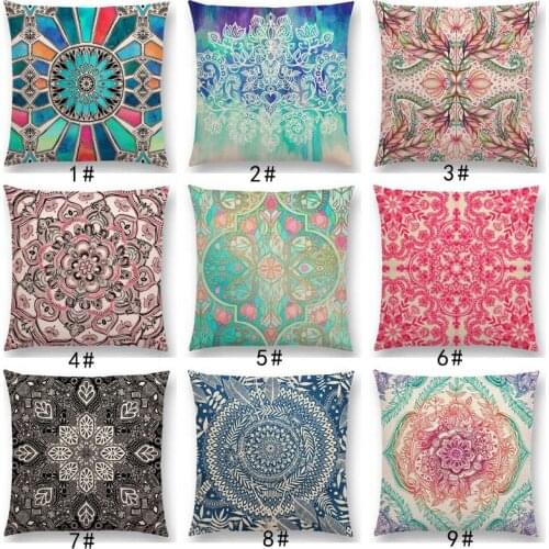 New Boho Art Flower Gorgeous Floral Diamond Doodle Botanical Geometry Mandala Decorative Pattern Cushion Cover Throw Pillow Case