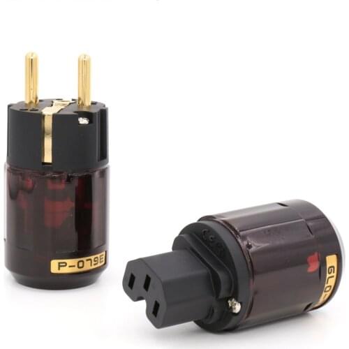 One pair HiFI audio Gold Plated C-079 IEC P-079e Schuko Eu plug For Audio Connector
