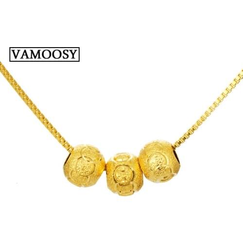 Pure 24K Gold Beads Necklace for Women Geometric Ruyi Necklaces & Pendants Statement Collar Womens Fine Jewelry for Wedding