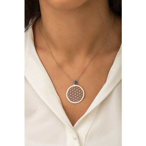 Flower of Life Evil Eye Rose Gold Plated 925 Sterling Silver Necklace Women Necklace Stylish Design