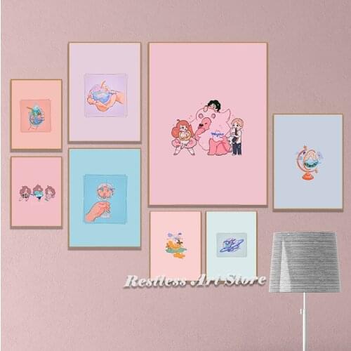 Pastel Aesthetics Cute Pink Blue Cartoon Home Kids Baby Living Room Bedroom Decor Print Poster Picture Painting Wall Art Canvas