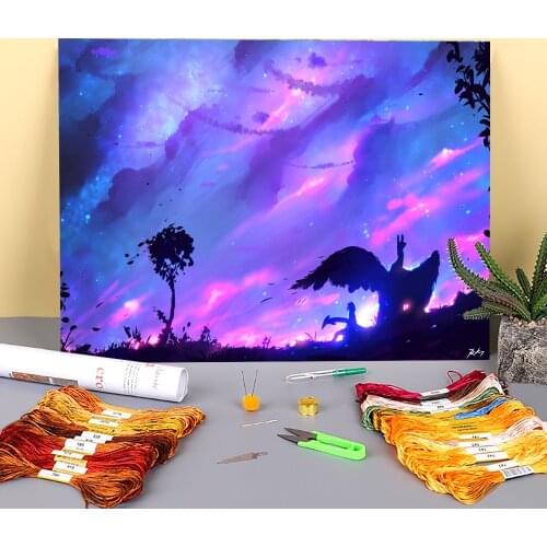 Scenery Sky Raider Printed Fabric 11CT Cross Stitch Patterns DIY Embroidery DMC Threads Handmade Handiwork Handicraft Needle
