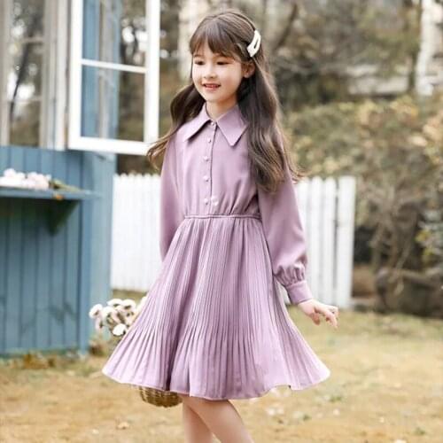 Long Sleeve Blouses Dress Girls Princess Dresses Baby Girls Clothes Sweet Pleated Party Dresses Spring Toddler Girls Dress 2021