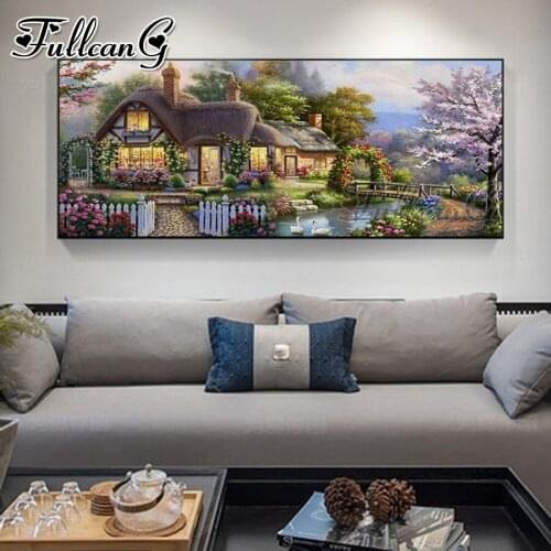 FULLCANG diy 5d full square round diamond embroidery european garden landscape large mosaic painting sale wall decoration FC2825
