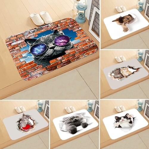 Doormat Cartoon Cat Print Anti-slip Absorb Water Bath Mat Bathroom Home Kitchen Bedroon Floor Mat Entrance 40*60cm DD-0114