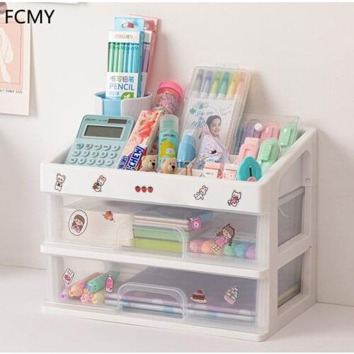 Transparent Large Capacity Drawer Type Desktop Storage Box Plastic Notebook Cosmetic Lipstick Shelf School Office Stationery