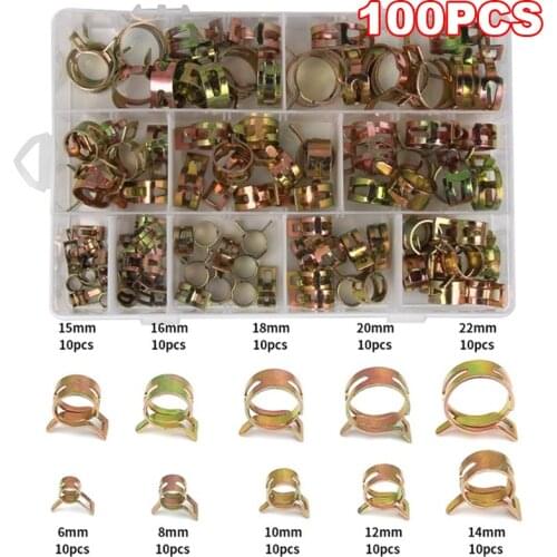 100PCS 6mm-22mm Zinc Plated Spring Hose Pipe Clamp Air Clip assortment bolt home improvement