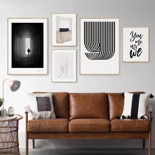 Nordic Abstract line Alphabet black white figures wall art Canvas posters Painting Prints Picture for Living Room Decor NO Frame