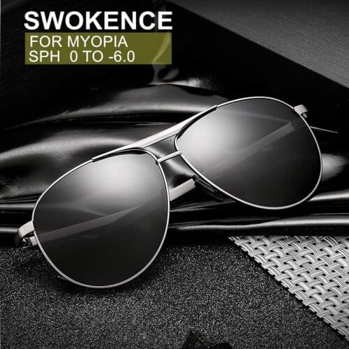 SWOKENCE SPH 0 TO -6.0 UV400 Polarized Prescription Sunglasses Myopia Glasses Men Women Alloy Frame Shortsighted Spectacles F175