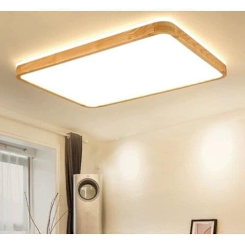 LED Ceiling Light Wood Round Square for Living Room Bedroom Indoor Lighting Fixture Surface Mounted Lamp Remote Control Dimmable