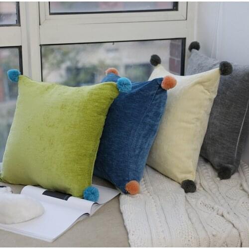 Warm High End Fine Velvet Four Color Cushion with Four Fuzzy Wool Ball Decoration for Sofa and Car