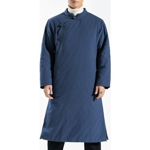 Traditional Chinese Winter MenS Retro Hemp Cotton Padded Robe Thick Loose Pourpoint Long Vintage Robe Male Cheongsam KK3265