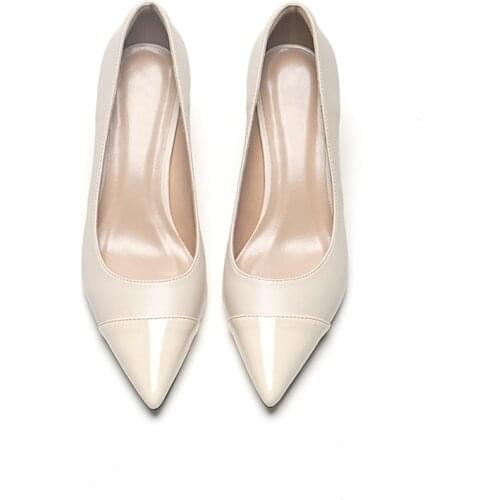 New Elegant Classic Women Pumps for Woman Leather Splicing Mirror Thin Heel Ladies Fashion High Heels Office Shoes Size 33-42