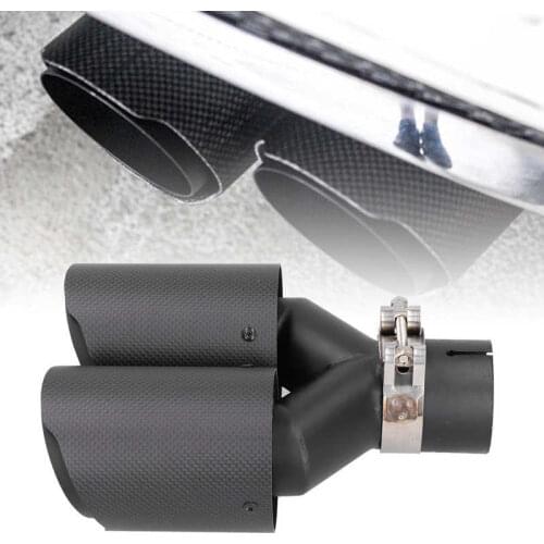 Matte Carbon Fiber Dual Outlet Exhaust Tips Universal Black Tail Pipes for 58mm-60mm Car Accessory
