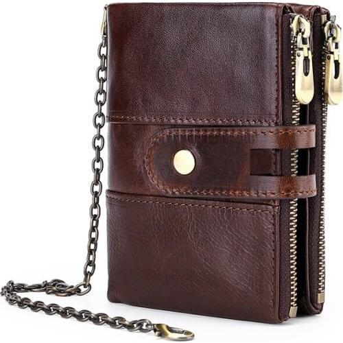 High Quality Oil Wax Leather RFID Men Wallet European Leather Wallet Zipper Buckle Clutch