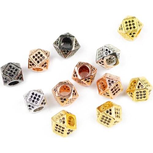 YHBZRET Black Zircon Geometric Copper Spacer beads 2pcs 7mm CZ Crystal Charms metal Loose beads for Jewelry making bracelet DIY