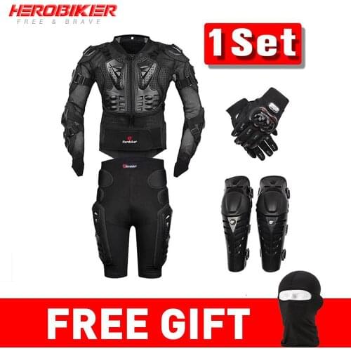 HEROBIKER Moto Motocross Racing Motorcycle Body Armor Protective Gear Moto Jacket+Shorts Pants+Protection Knee Pads+Gloves Guard