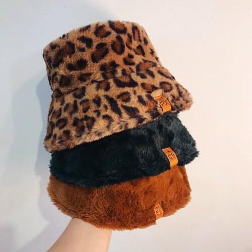 Women Leopard Pattern Bucket Hat Winter Autumn Plush Fisherman Cap Outdoor Keep Warm New Year Fashion Ladies Gifts Casual Style