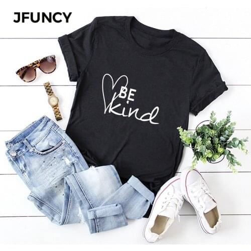 JFUNCY Plus Size Summer Womens T-shirts New Letter Print Cotton T Shirt Woman Tshirt Short Sleeve Casual Loose Female Tee Tops