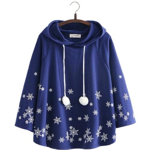 Women Coat Cloak Bat Sleeved Cartoon Snowflake Print Hooded Jacket 2020 Autumn Winter Batwing Sleeve Sweet Ladies Basic Outwears