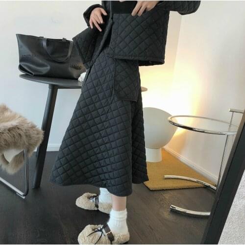 DARK Winter New Korean Fashion Three-dimensional Profile Quilted High Waist Skirt Loose A-line Skirt Thick Umbrella Skirt Women