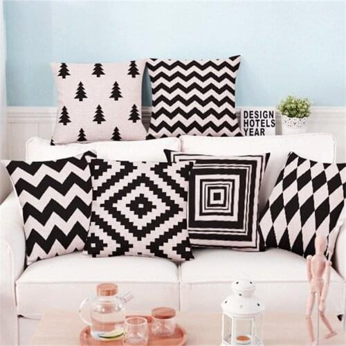 ZXZXOON Black And White (beige) Geometric Polyester Pillowcase Home Textile Sofa Home Cushion Cover Capa De Almofadas 45x45