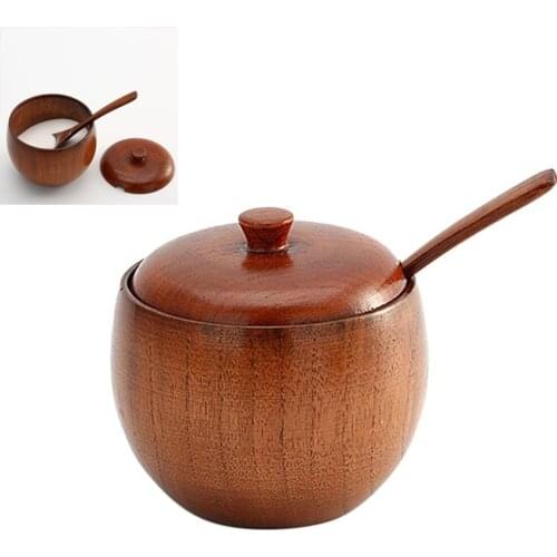 1 Set Wood Seasoning Salt Cans Pot Dish Suits The Kitchen Seasoning Box Salt Pepper Shakers Salt Pigs Wooden Sause Pot