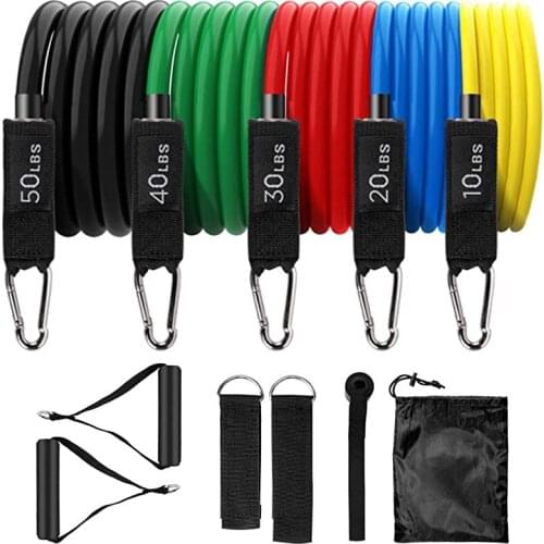 11pcs/Set 150lbs Resistance Bands Elastic Sports Fitness Pull Rope Body Exercise Fitness Equipment Home Gym Training Pull Rope