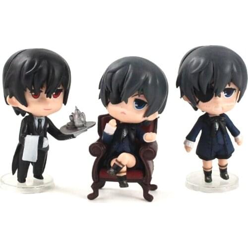 9.5-10CM 3pcs/lot Q Version Anime Black Butler Kuroshitsuji Ciel PVC Action Figure Toys Collection Model Dolls