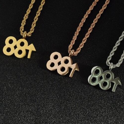 Beichong Hip Hop hip hop Stainless steel necklace rich brian 88 rising digital men and women pendant necklace charms jewelry