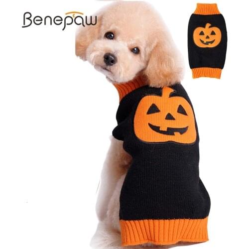 Benepaw Halloween Dog Sweater Pumpkin Small Medium Dog Clothes Hot Sale Comfortable Puppy Knitted Pet Jumper Pullover
